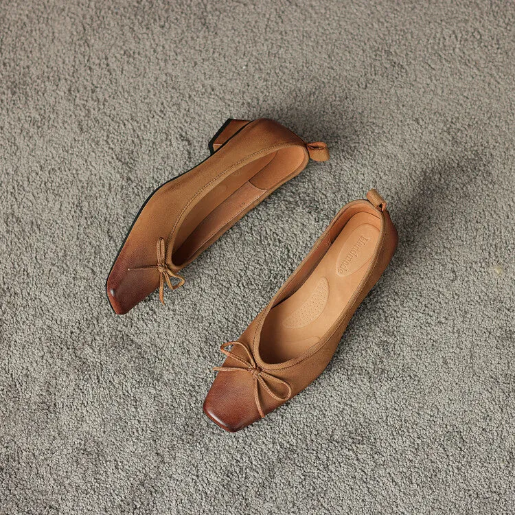 Isyou ibeauty Square Toe Bow Detail Chunky Heel Ballet Shoes Y2529
