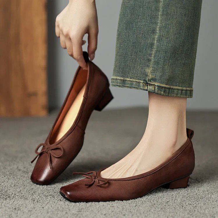 Isyou ibeauty Square Toe Bow Detail Chunky Heel Ballet Shoes Y2529