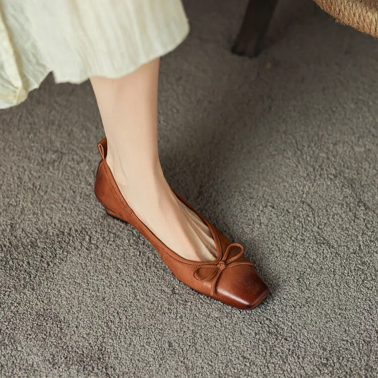 Isyou ibeauty Square Toe Bow Detail Chunky Heel Ballet Shoes Y2529