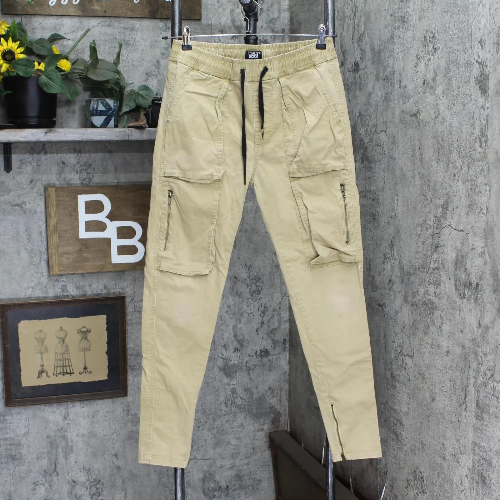 Italy Morn Mens Sunrise Skinny Leg Khaki Cargo Pants Brown See Measurements