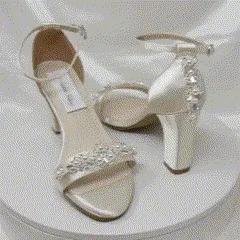 Ivory Block Heel Bridal Shoes Crystal and Pearl Design