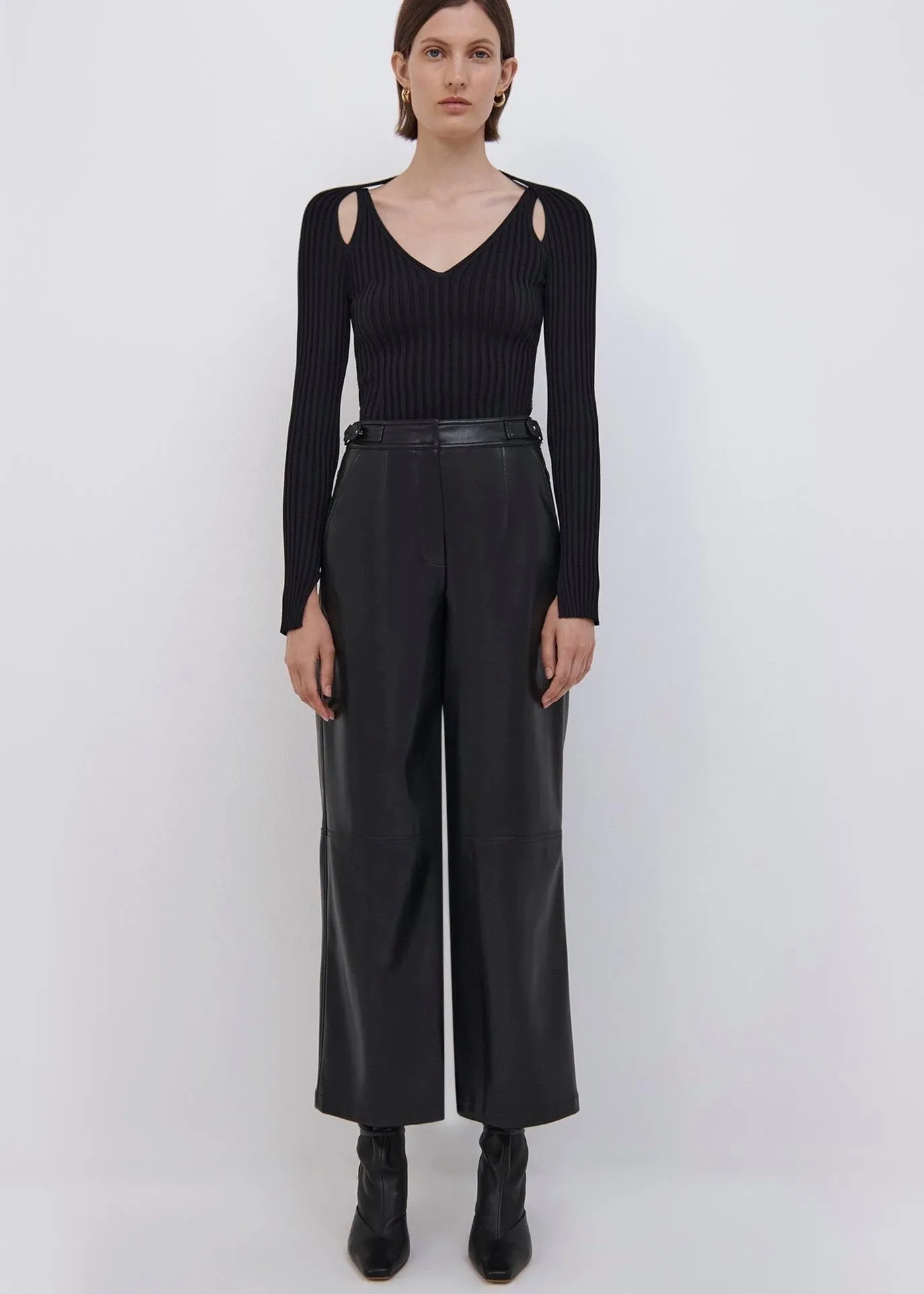 Jaime Vegan Leather Belted Pants (Black)