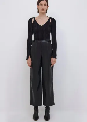 Jaime Vegan Leather Belted Pants (Black)