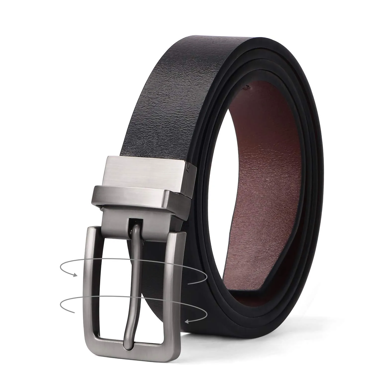 JASGOOD Women Leather Reversible Belt, Ladies Belt for Jeans with Rotated Buckle