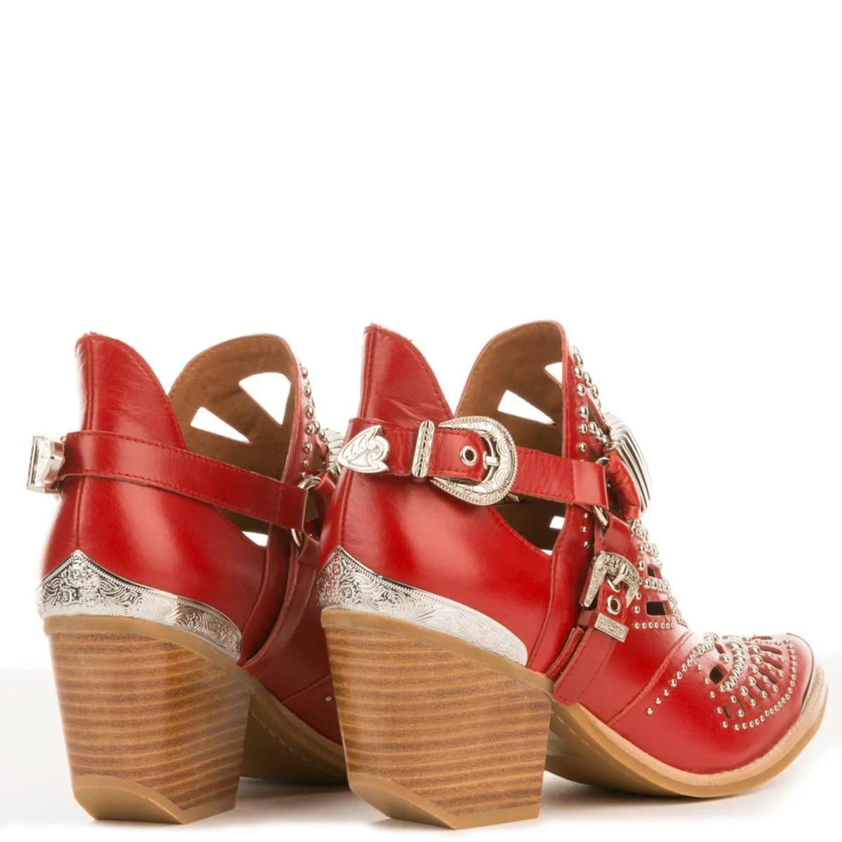 Jeffrey Campbell Calhoun-4 Red Western Heeled Booties Red