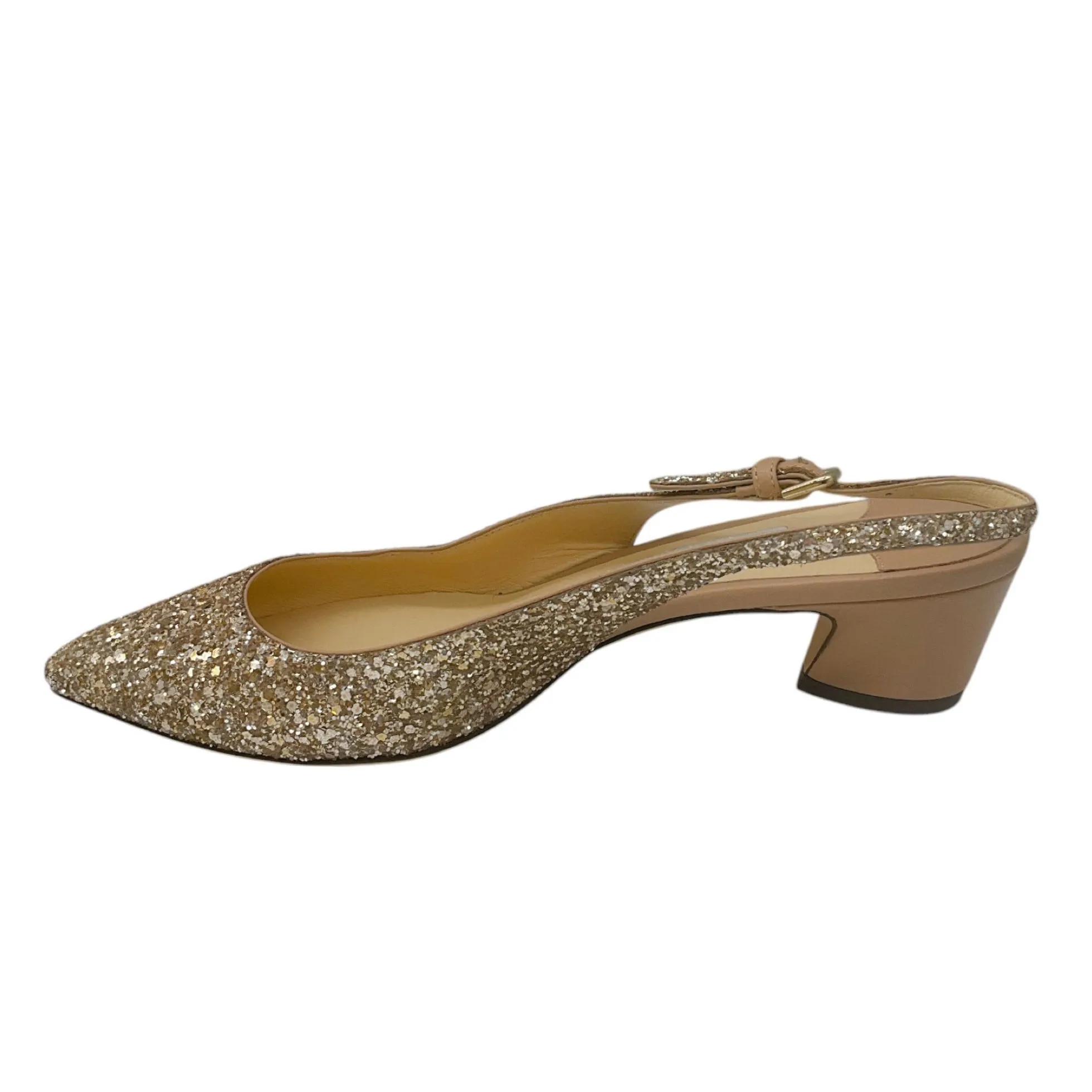 Jimmy Choo Gold Metallic Glitter Low Heel Slingback Pumps