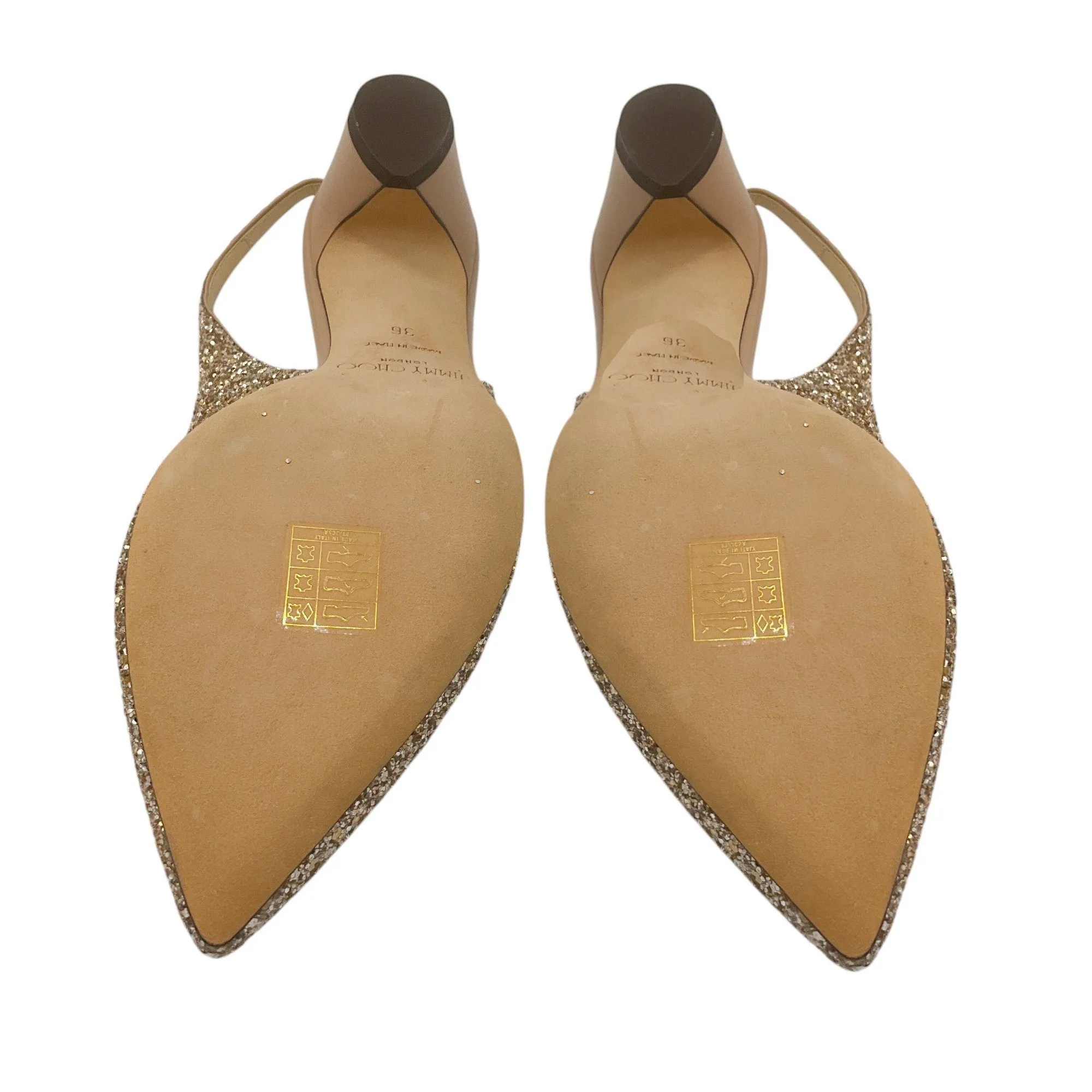Jimmy Choo Gold Metallic Glitter Low Heel Slingback Pumps
