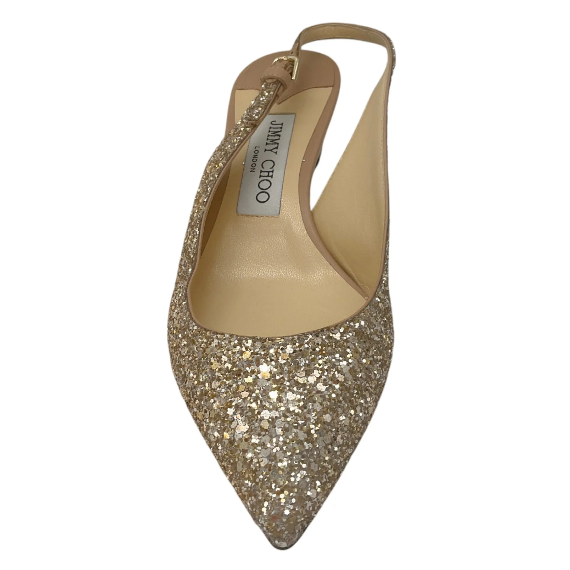 Jimmy Choo Gold Metallic Glitter Low Heel Slingback Pumps