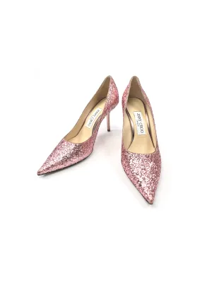 JIMMY CHOO - ROMY 85 GLITTER PINK PUMPS - SZ 36