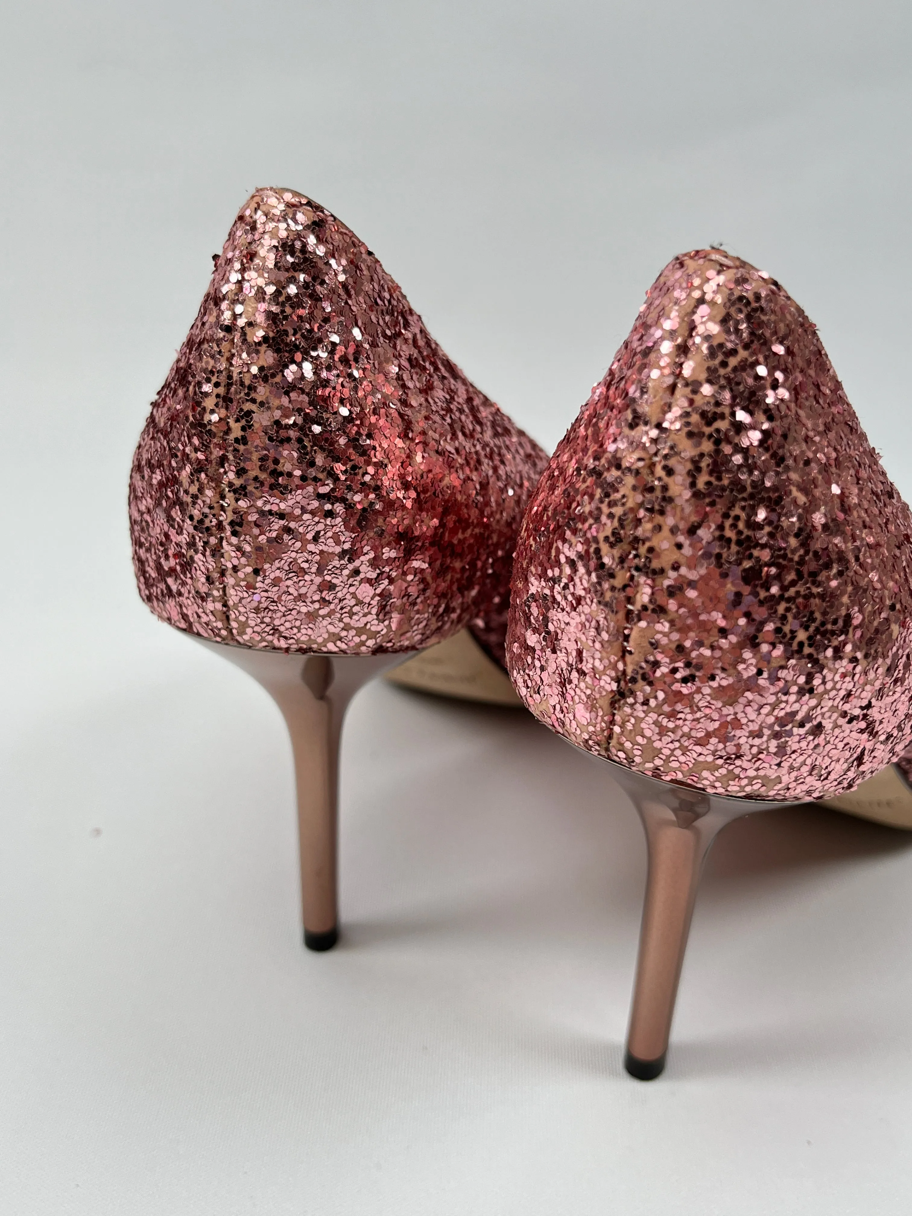 JIMMY CHOO - ROMY 85 GLITTER PINK PUMPS - SZ 36