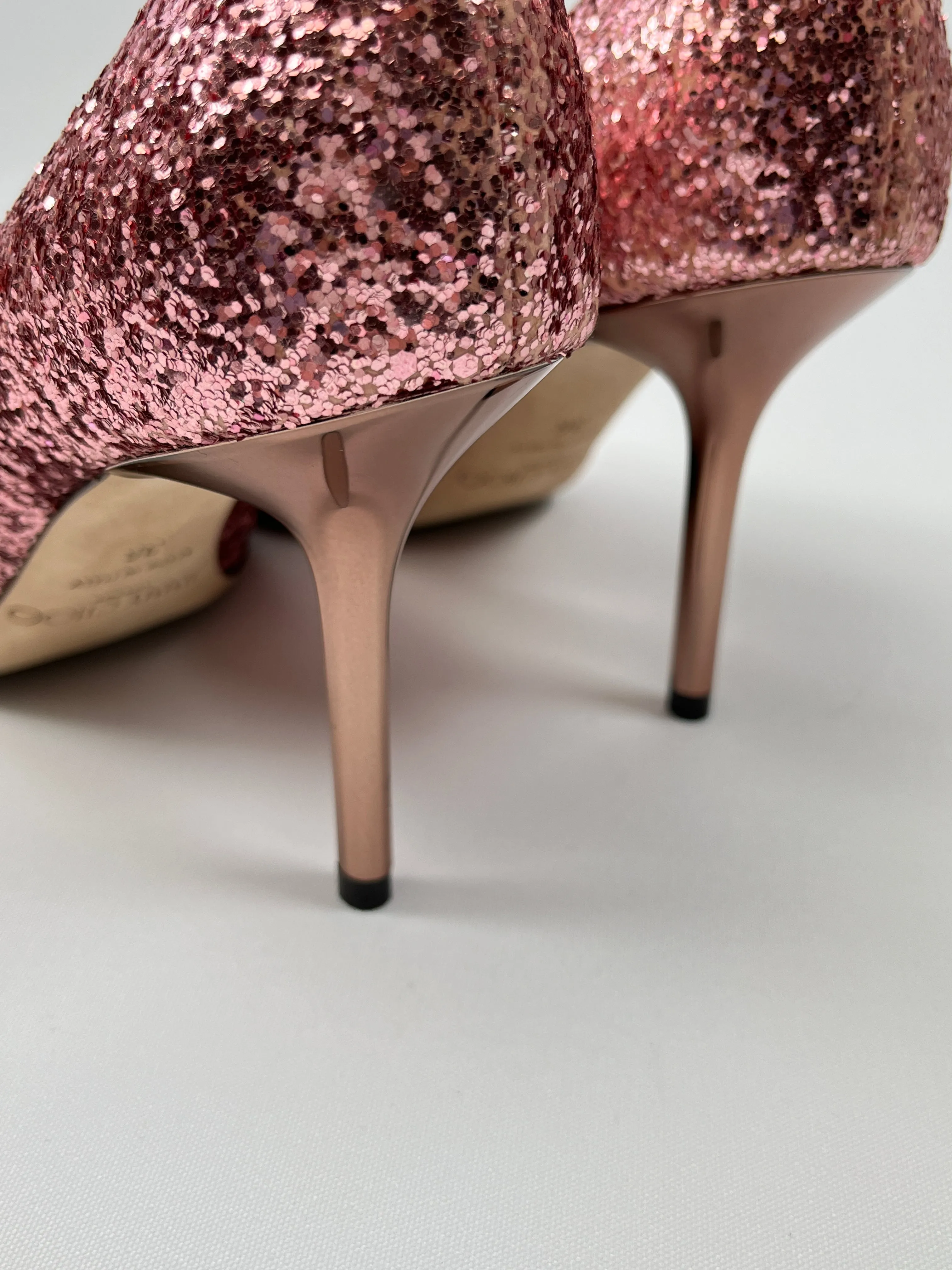 JIMMY CHOO - ROMY 85 GLITTER PINK PUMPS - SZ 36