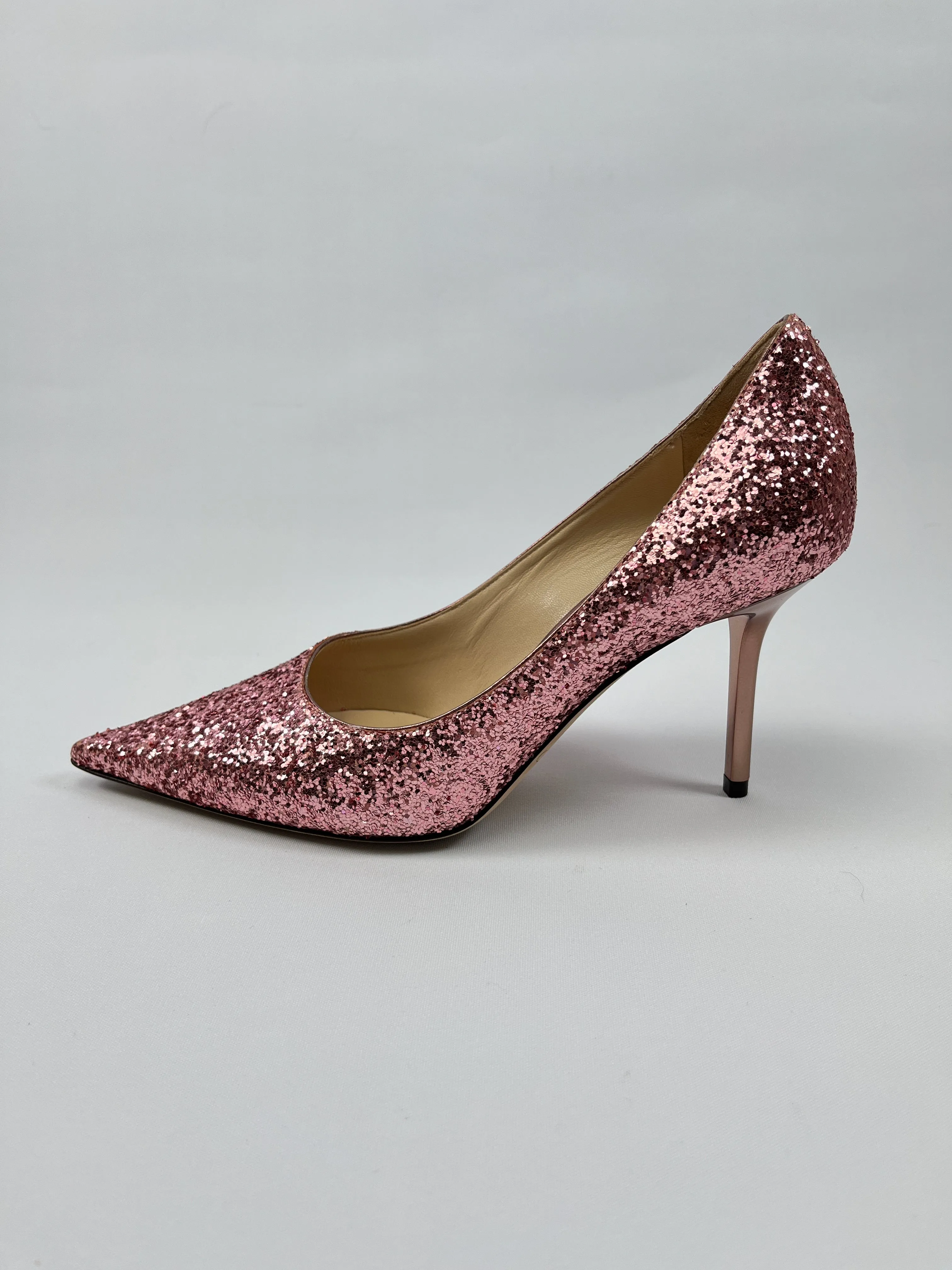 JIMMY CHOO - ROMY 85 GLITTER PINK PUMPS - SZ 36