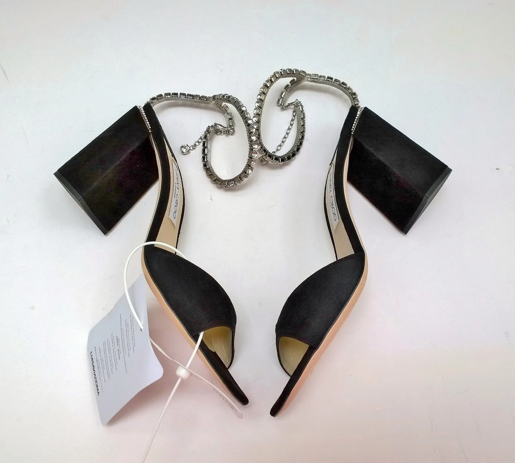 Jimmy Choo Saeda 85 Black Suede Sandals with Rhinestones Ankle Strap New Heels