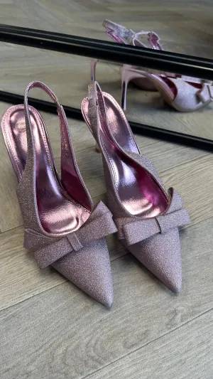 Jonie Pink Glitter Bow Slingback Heels