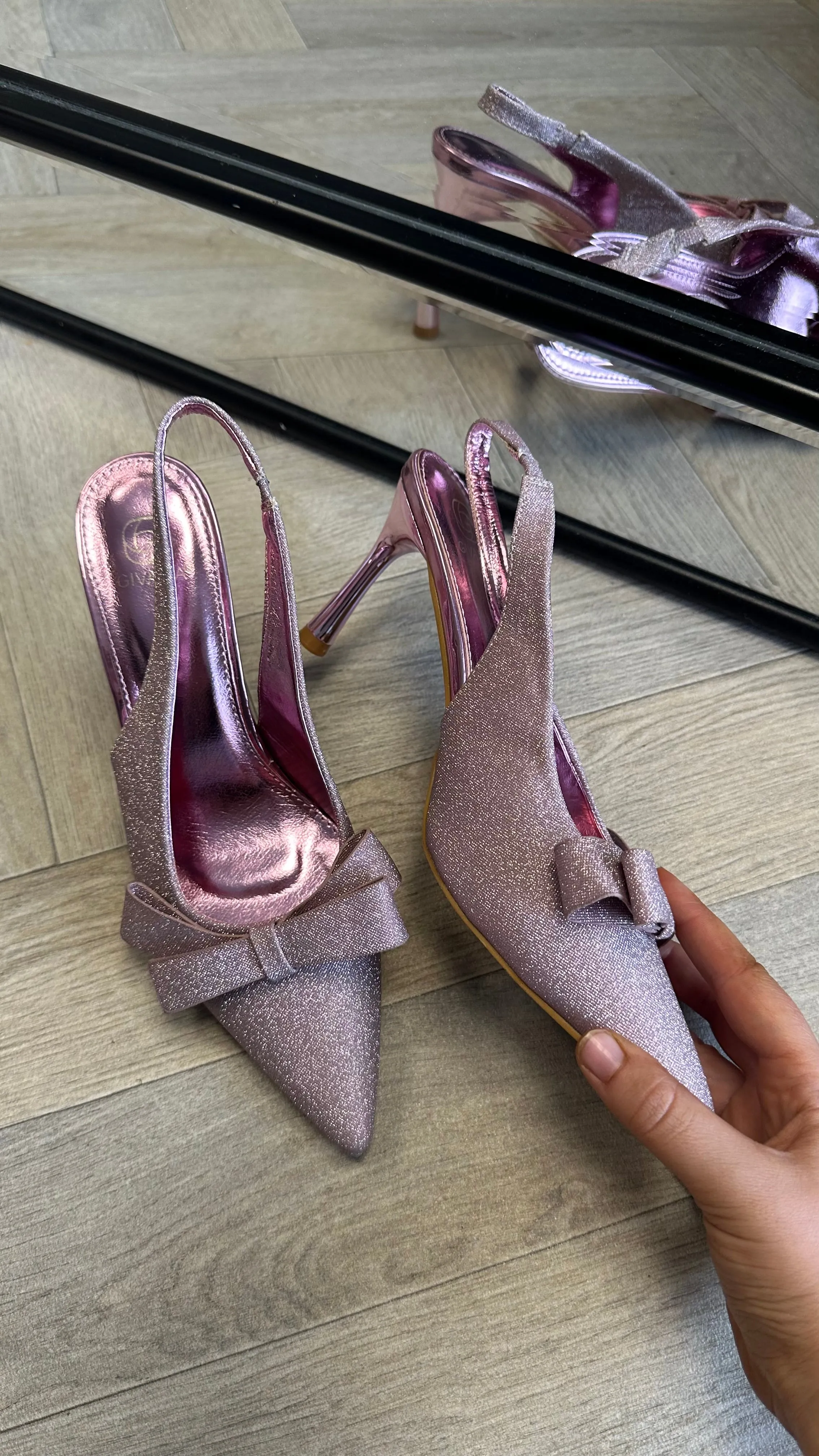 Jonie Pink Glitter Bow Slingback Heels
