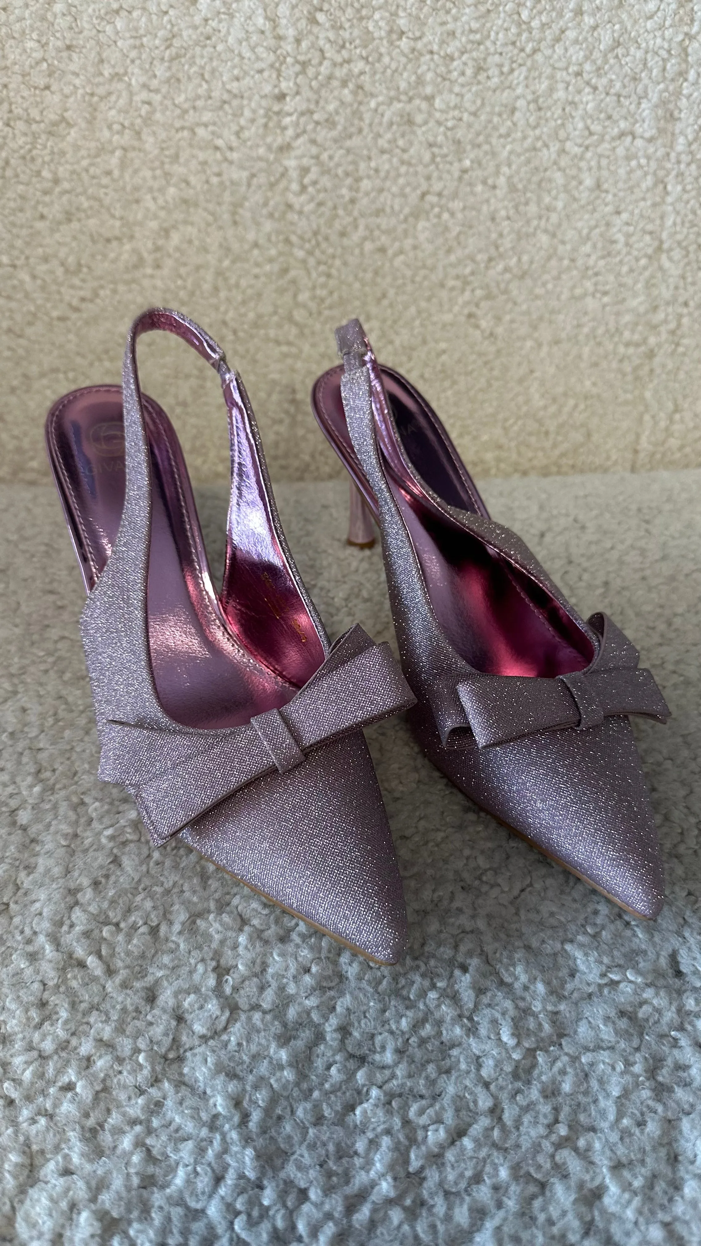 Jonie Pink Glitter Bow Slingback Heels