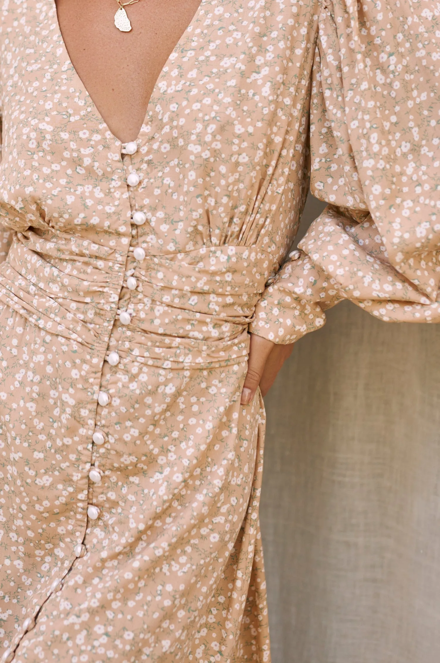 Juliette Pearl Buttons Midi Dress