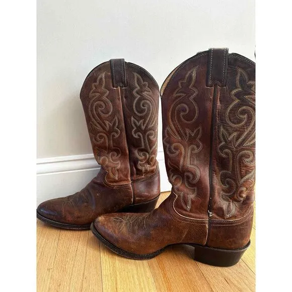 JUSTIN MEN'S LEATHER WESTERN‎ BOOTS - MEDIUM TOE 9 1/2 D