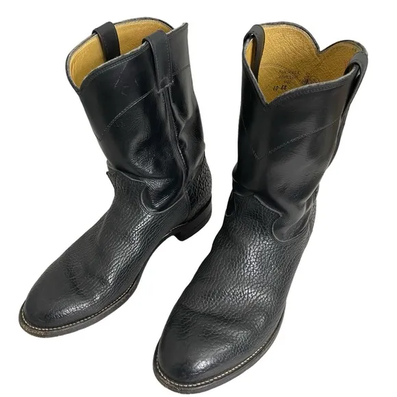 Justin Men’s Western Cowboy Boots Black Leather Boots Sz 10