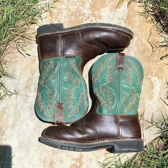 Justin steel toe western boots size 10D with copper fit insoles