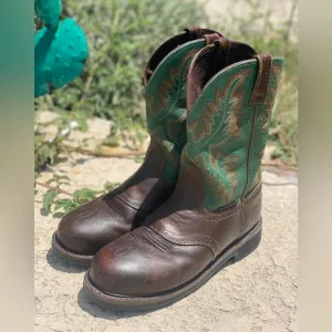 Justin steel toe western boots size 10D with copper fit insoles