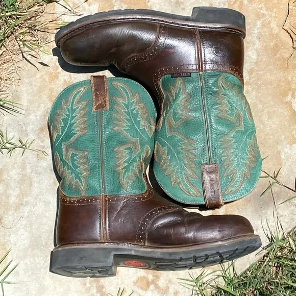 Justin steel toe western boots size 10D with copper fit insoles