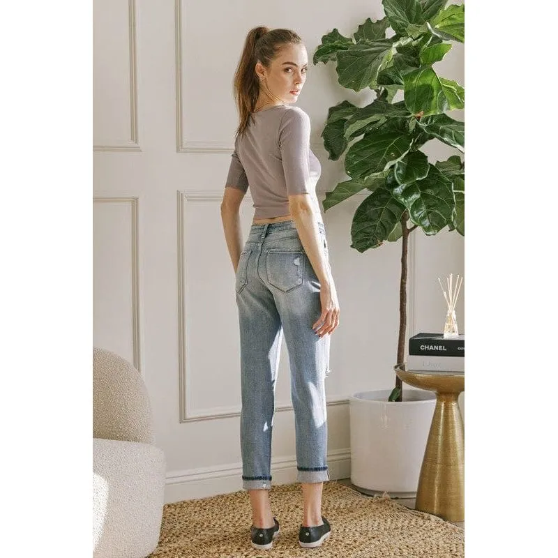 KanCan High rise hem detail mom jean