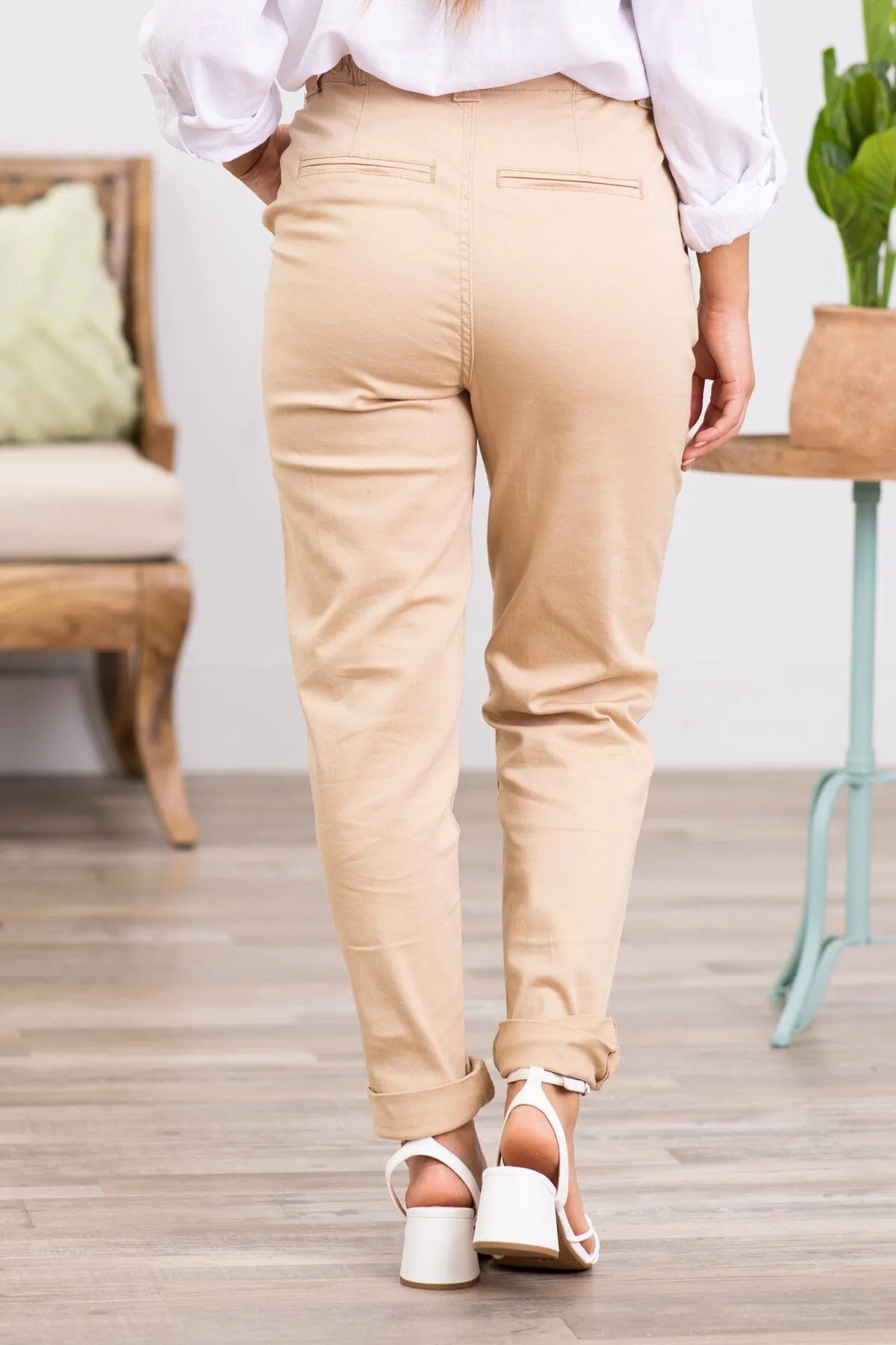 KanCan Tan High Rise Mom Fit Pants