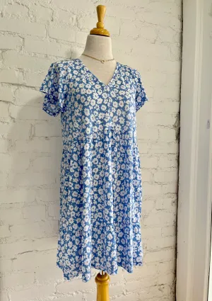 Kate Floral Print Babydoll - Sky Blue