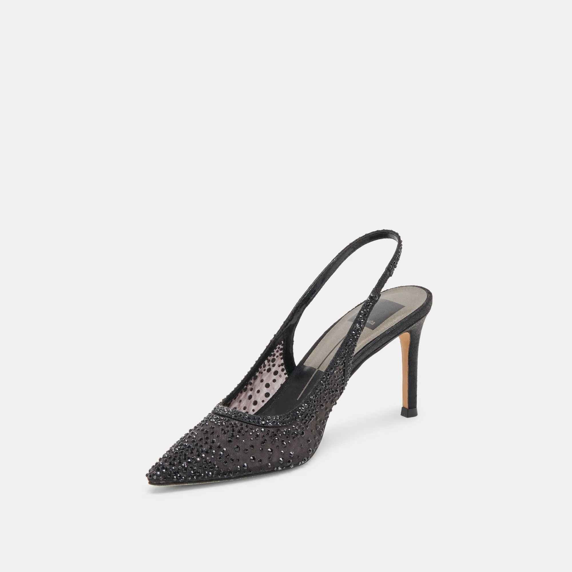 KAYE CRYSTAL HEELS BLACK MESH