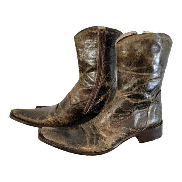 Kenneth Cole Men's Boots Sz 6.5 Brown Leather Crackle Distressed Western
