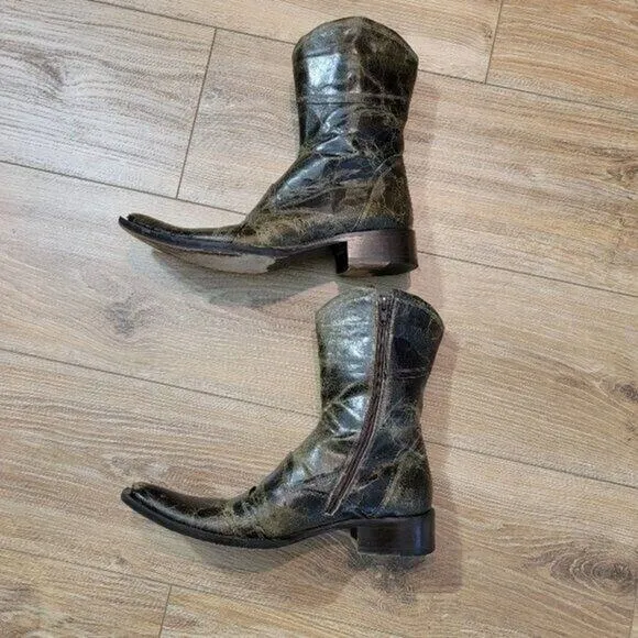 Kenneth Cole Men's Boots Sz 6.5 Brown Leather Crackle Distressed Western
