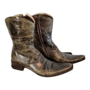 Kenneth Cole Men's Boots Sz 6.5 Brown Leather Crackle Distressed Western