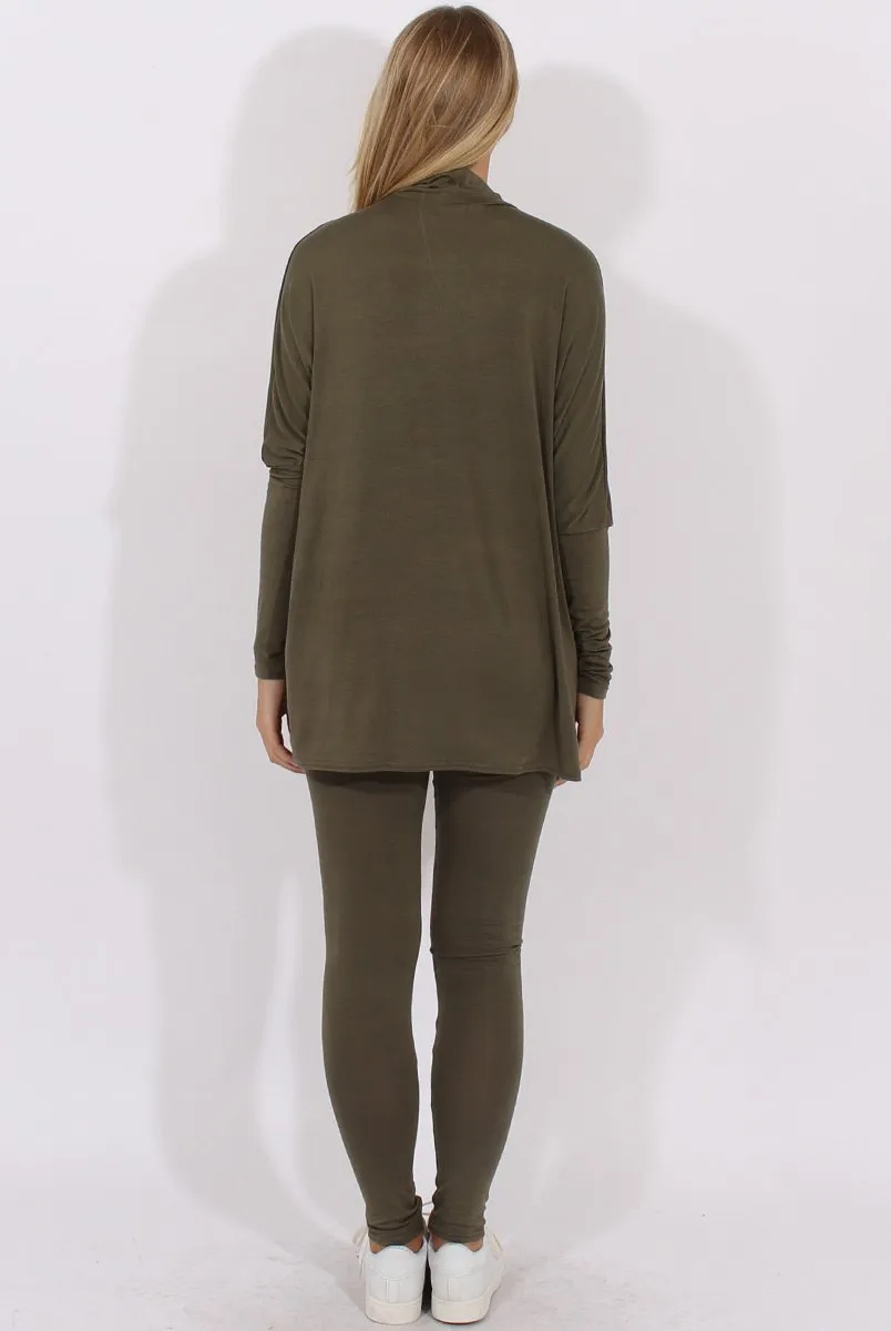 Khaki Batwing High Neck Cut Out Tracksuit - Hetty