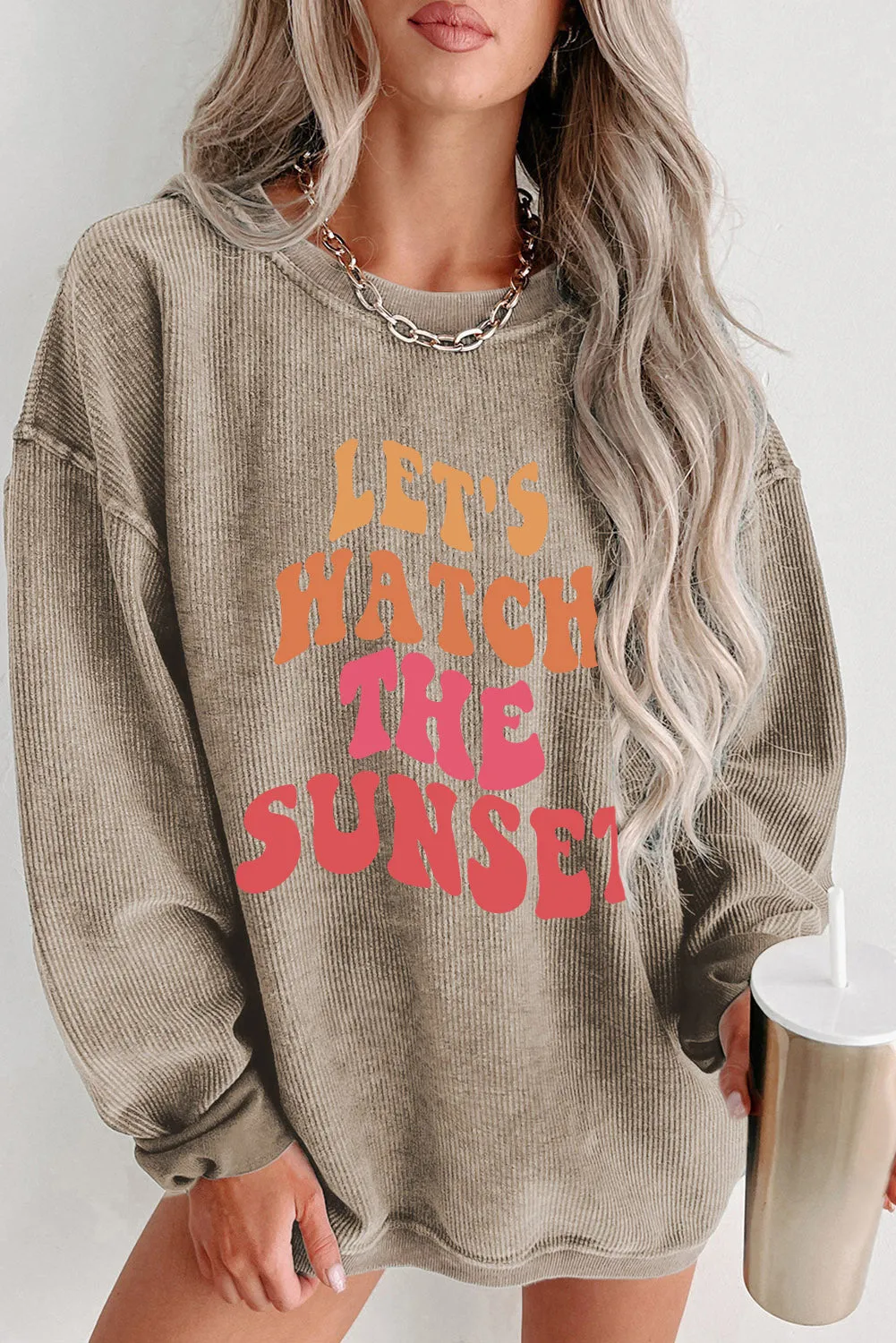 Khaki LET\'S WATCH THE SUNSET Corded Sweatshirt