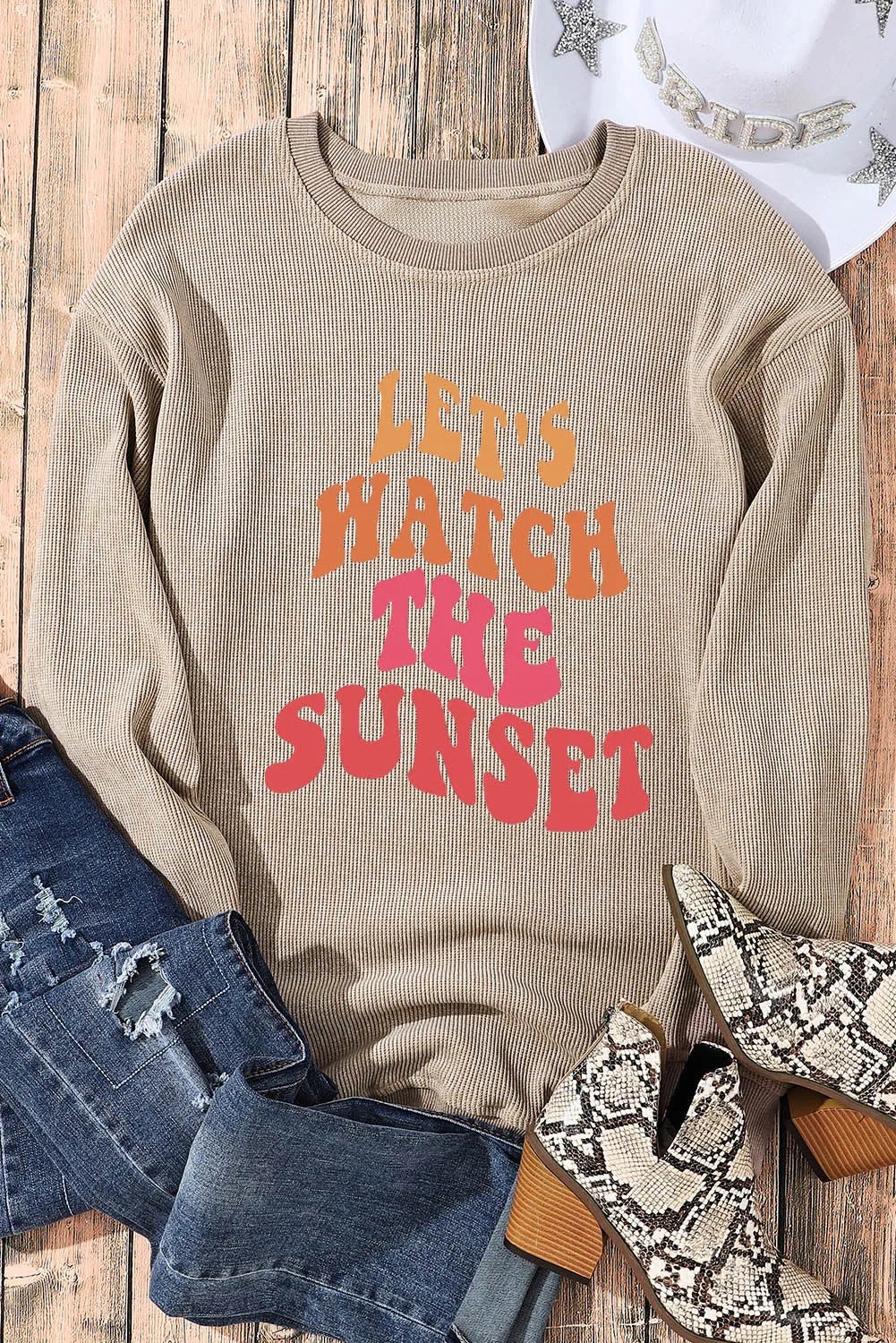 Khaki LET\'S WATCH THE SUNSET Corded Sweatshirt