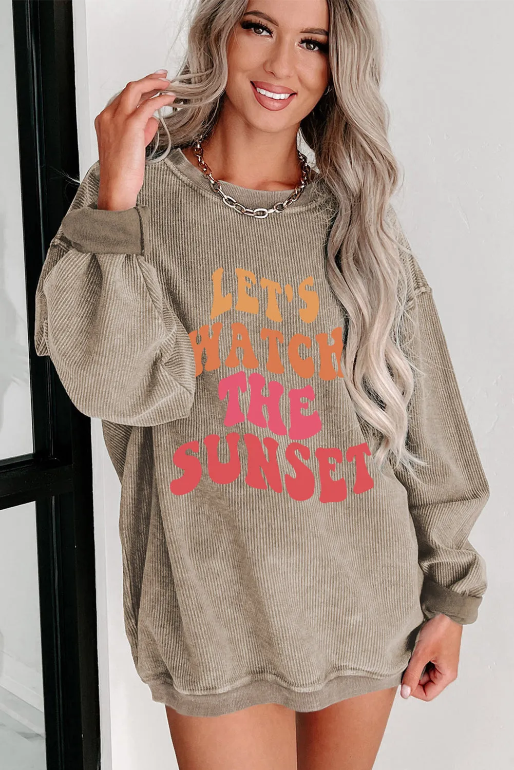Khaki LET\'S WATCH THE SUNSET Corded Sweatshirt