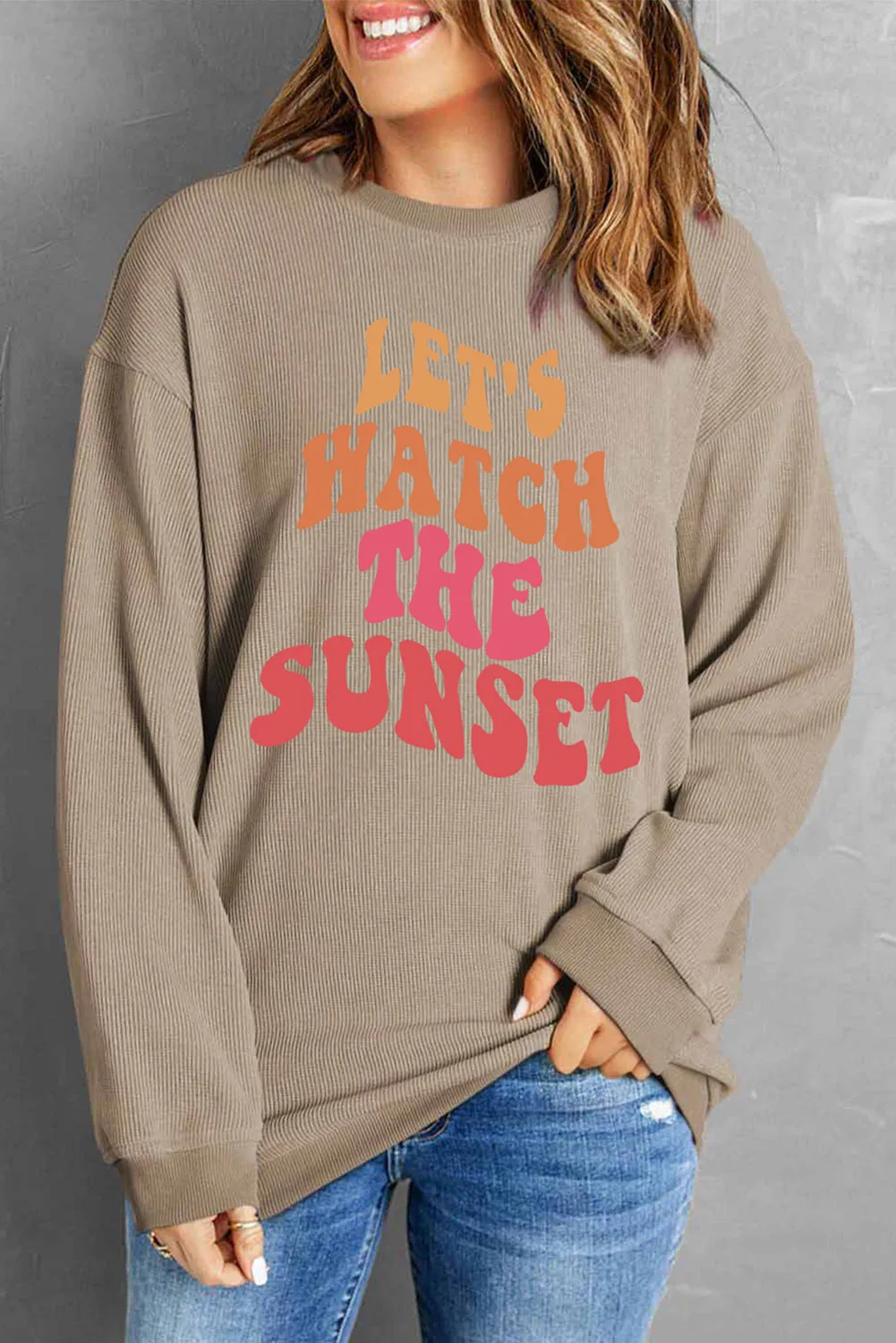Khaki LET\'S WATCH THE SUNSET Corded Sweatshirt