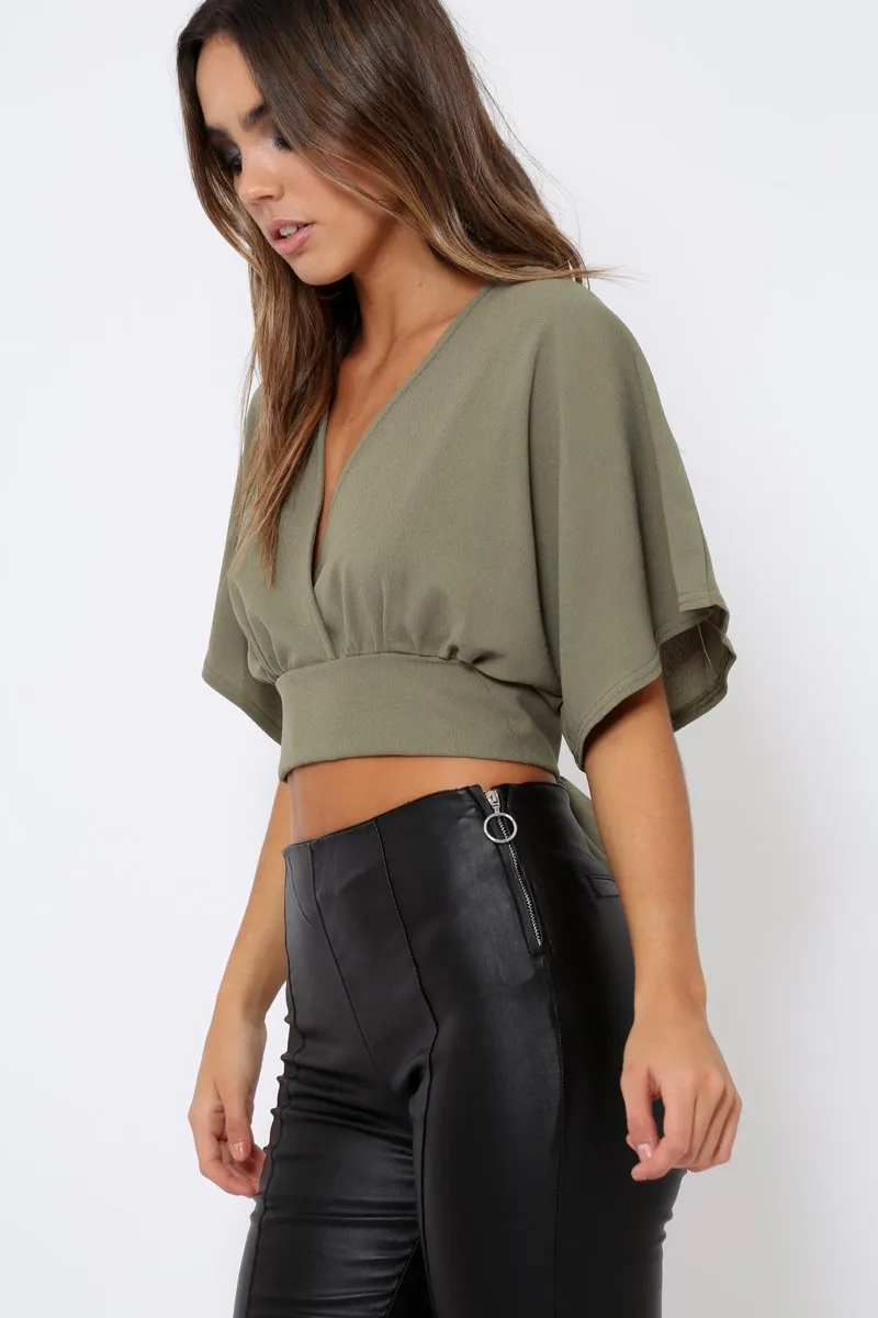 Khaki Plunge Crop Top - Suzanne