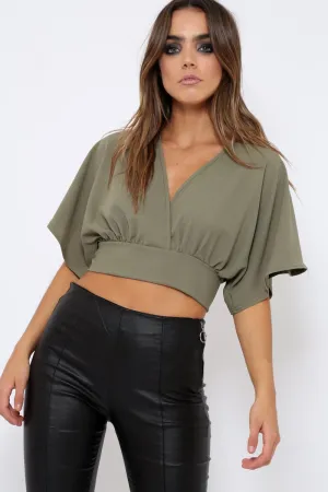 Khaki Plunge Crop Top - Suzanne