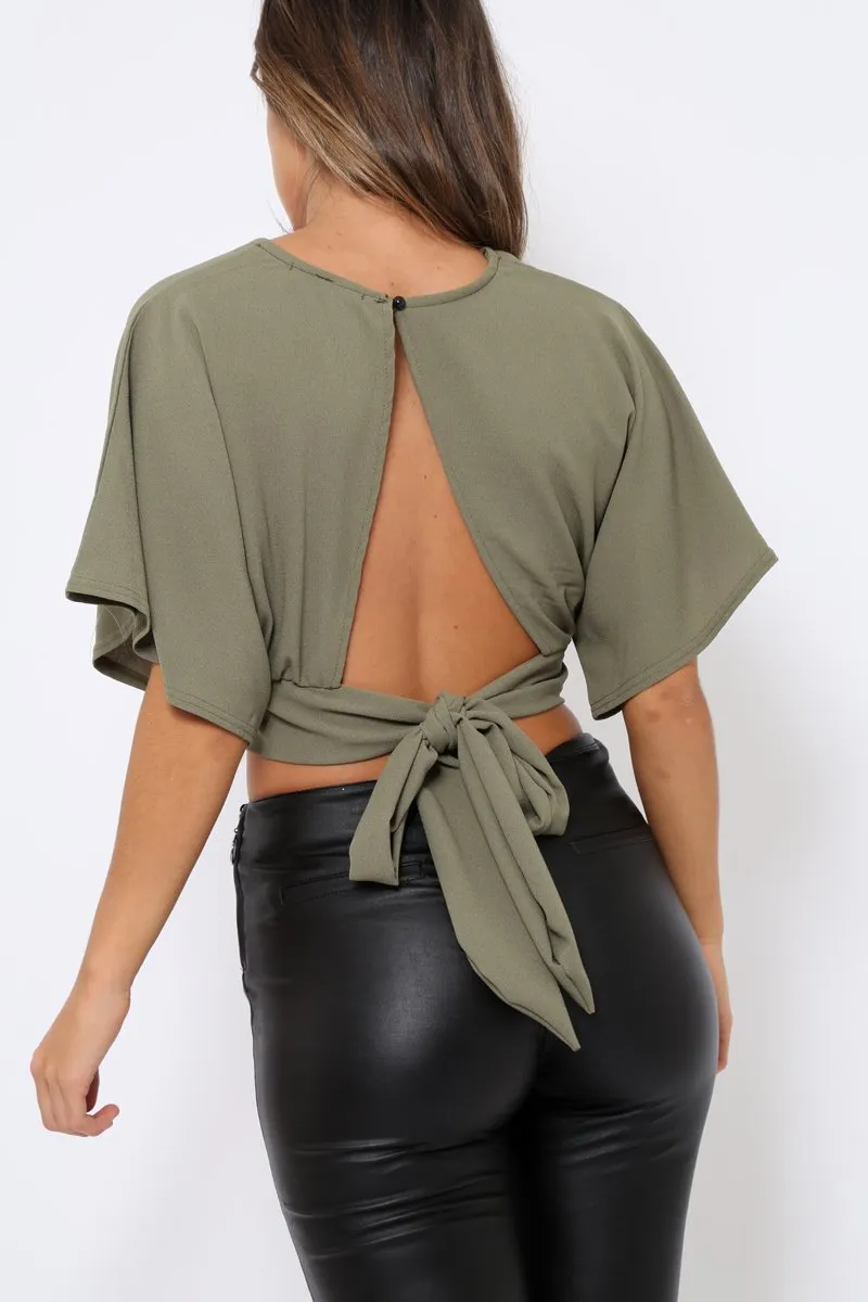 Khaki Plunge Crop Top - Suzanne