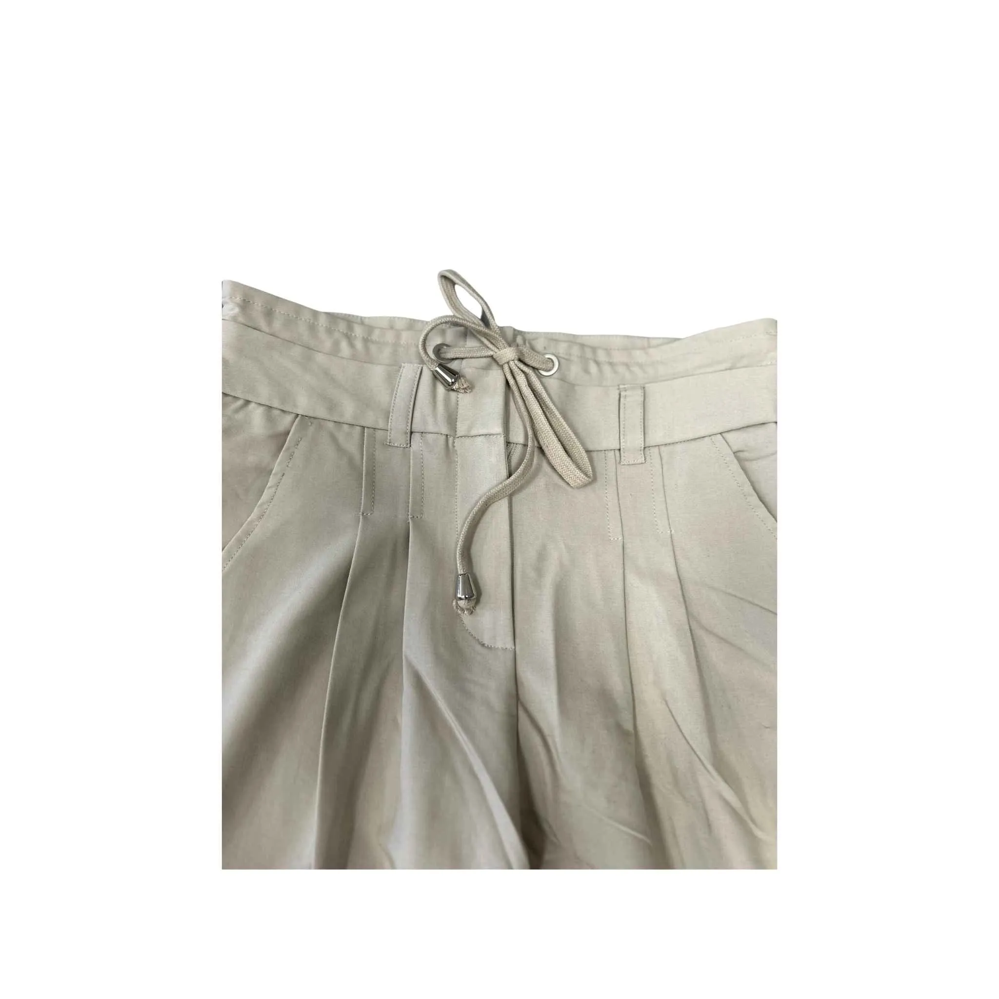 Khaki Wide Leg Dress Pants with Drawstring Waist