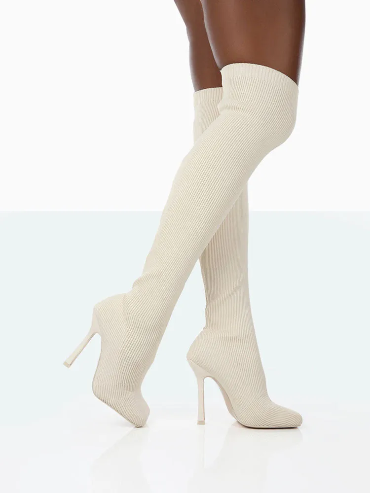 Knitted Square Toe Over The Knee Boot