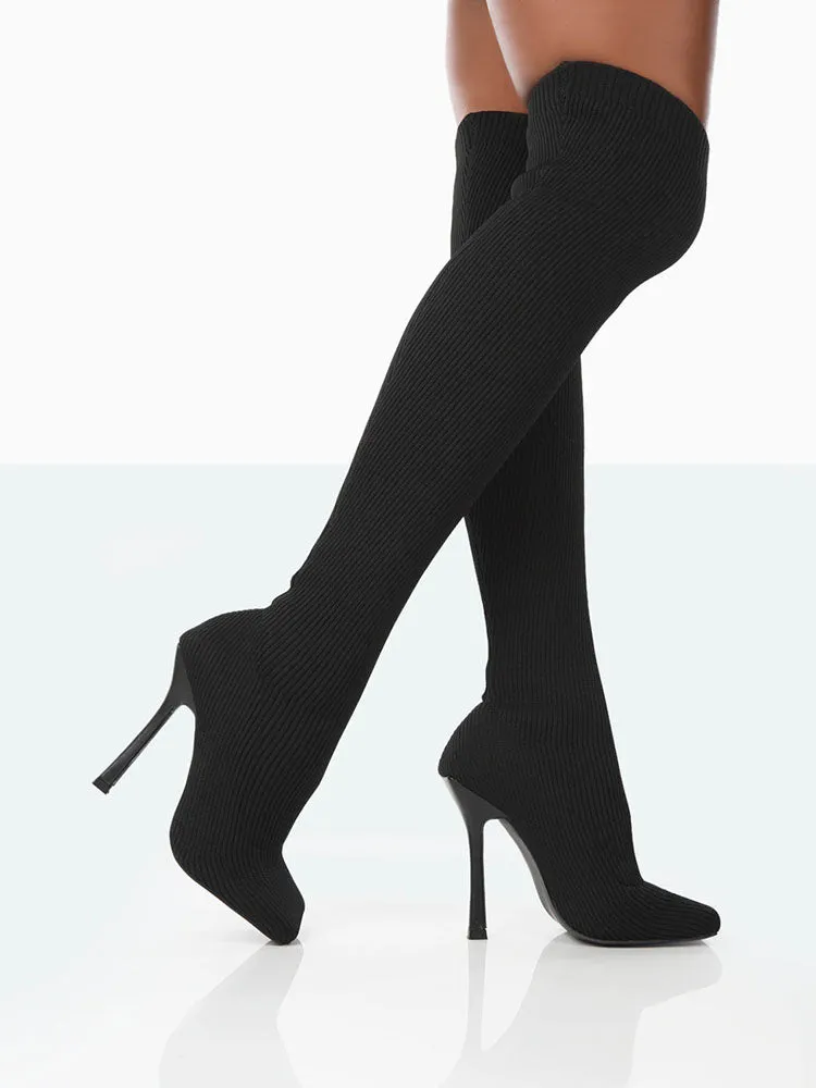 Knitted Square Toe Over The Knee Boot