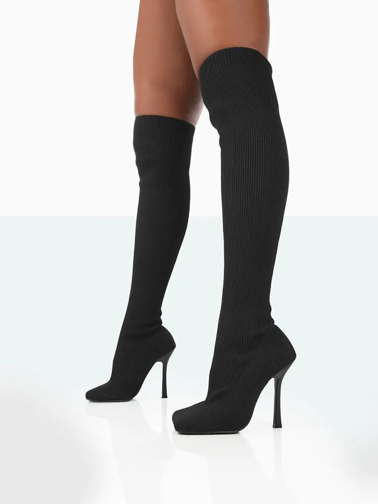Knitted Square Toe Over The Knee Boot
