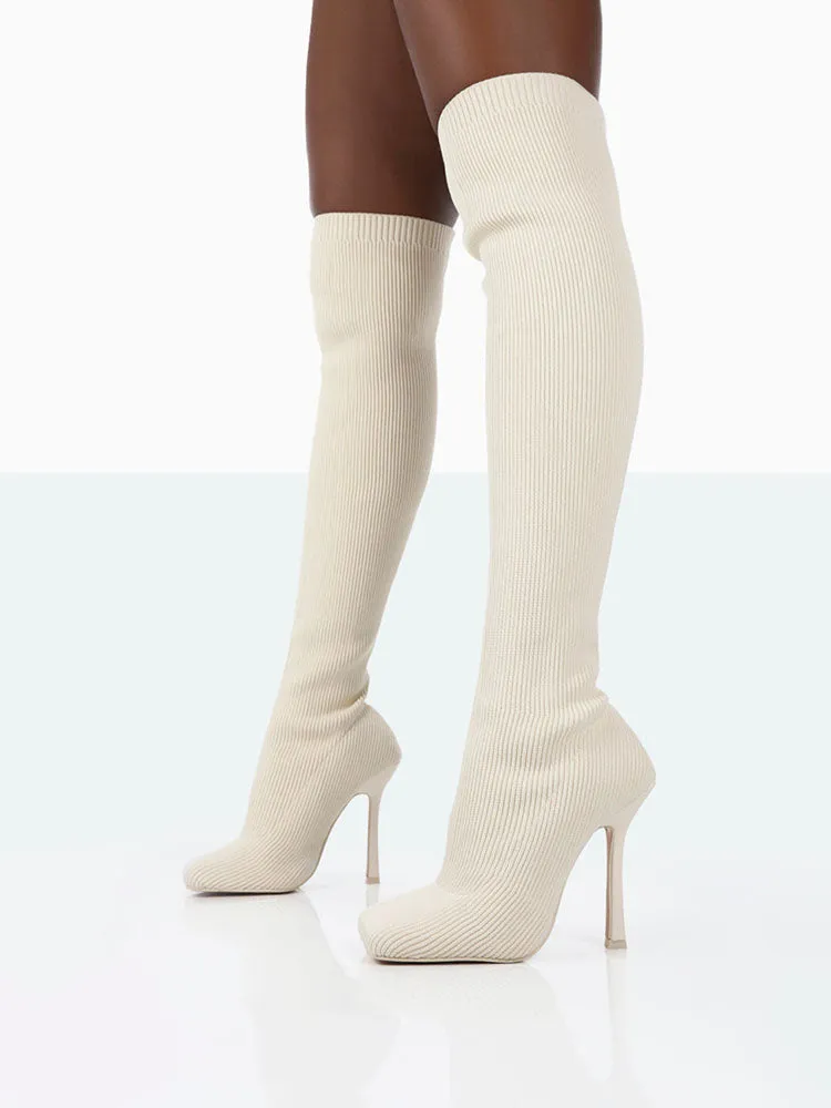 Knitted Square Toe Over The Knee Boot