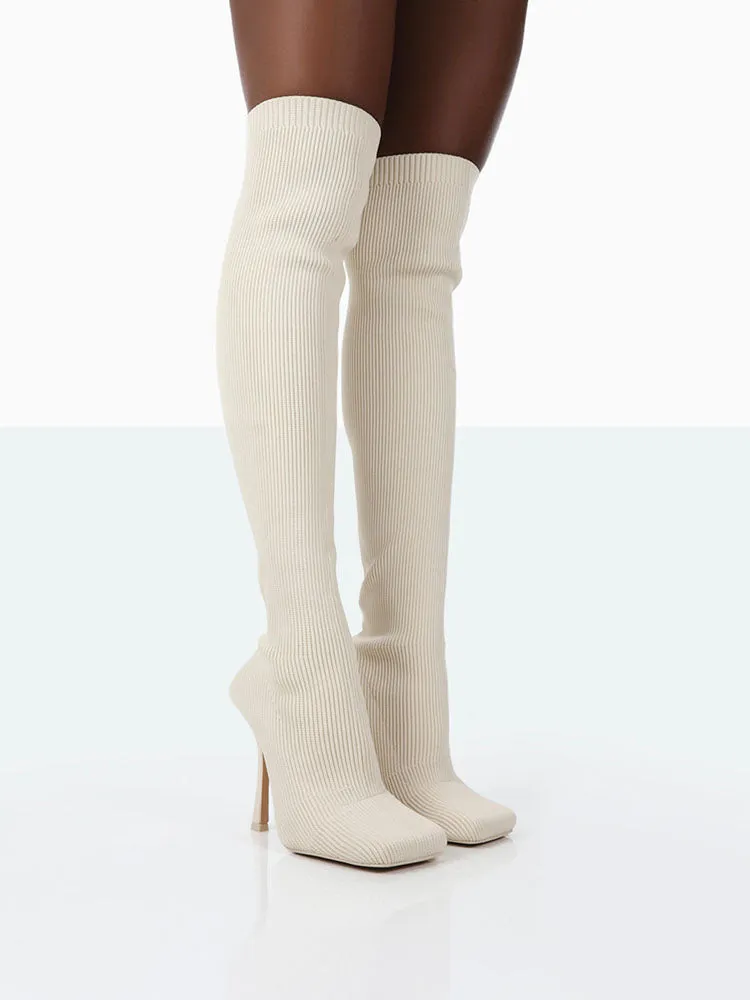 Knitted Square Toe Over The Knee Boot