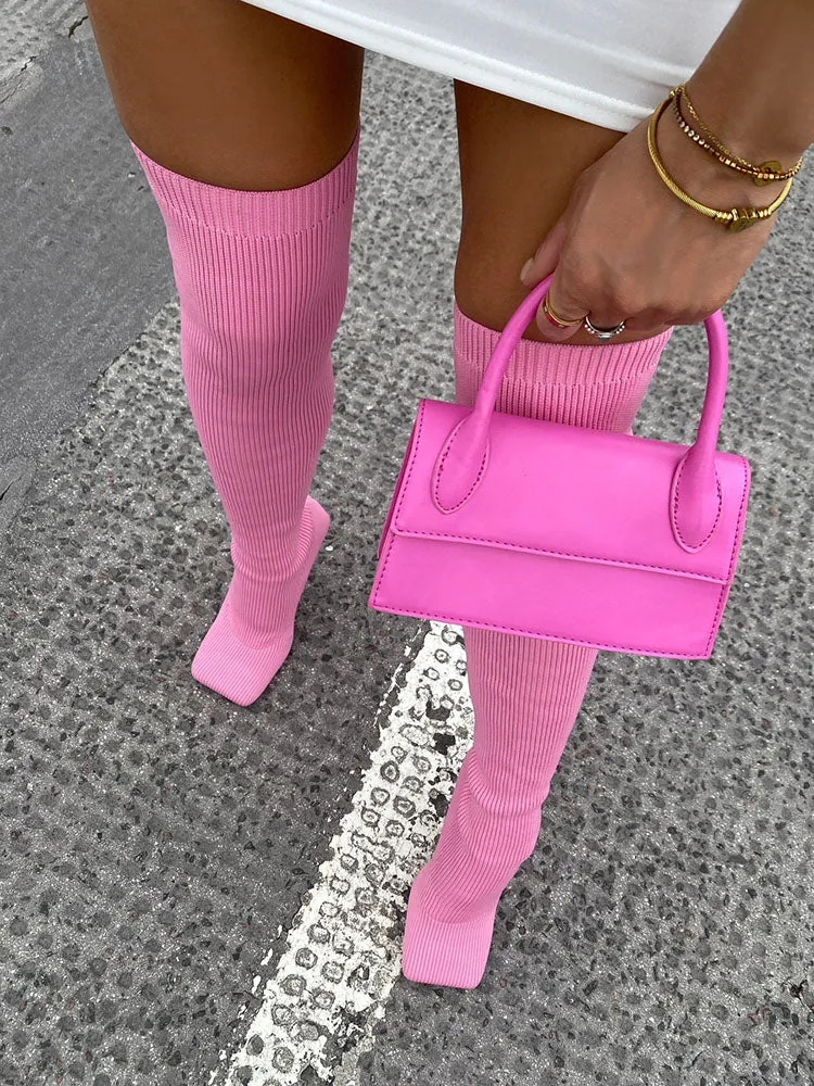 Knitted Square Toe Over The Knee Boot