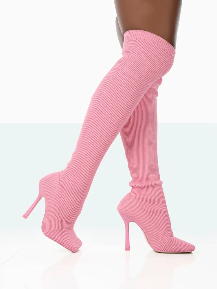 Knitted Square Toe Over The Knee Boot