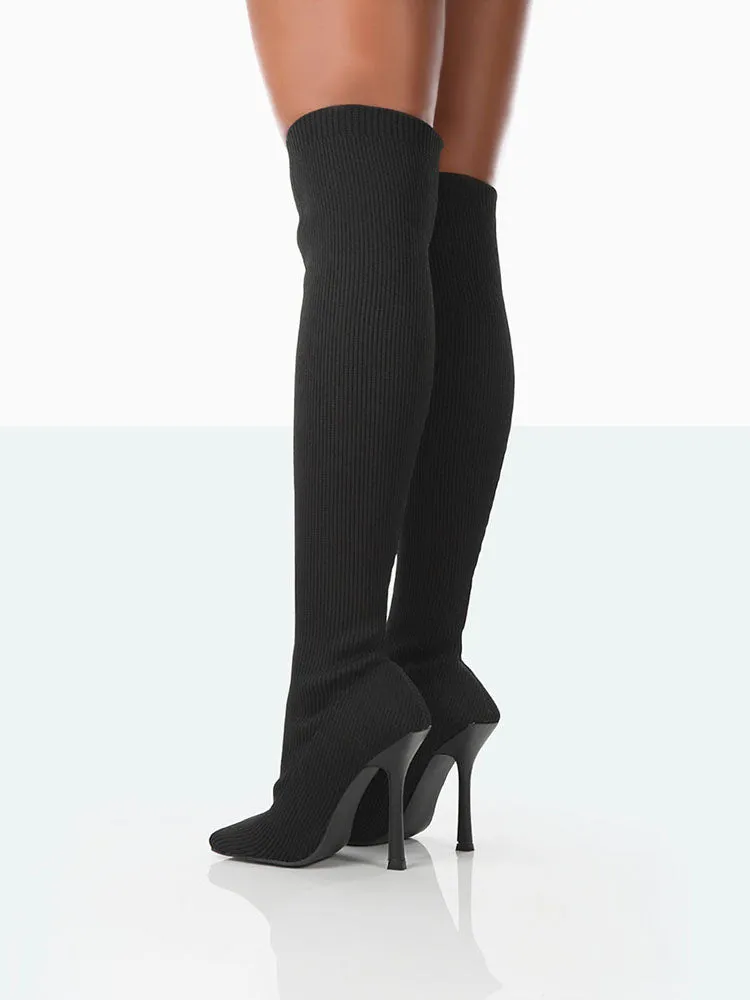 Knitted Square Toe Over The Knee Boot